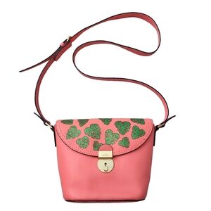 Kate Spade Saturday Hand Painted Monstera Heart Crossbody Bag Coral Green